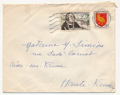 Enveloppe Affr. Composé (Francois De Tassis, Blason Aunis) OMEC Villeurbanne 1956 - Brieven En Documenten
