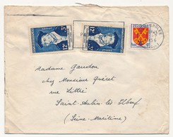 Enveloppe Affr. Composé (Guillaume Budé X2, Blason Comtat Venaissin) OMEC Lyon Grolée 1956 - Covers & Documents