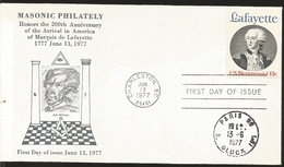 J) 1977 UNITED STATES, MASONIC PHILATELY HONORS THE 200TH ANNIVERSARY OF THE ARRIVAL IN AMERICA OF MARQUIS DE LAFAYETTEM - Otros & Sin Clasificación