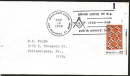 J) 1986 UNITED STATES, MASON GRAND LODGE STATION, 200TH ANNIVERSARY, MUSEUM OF THE AMERICAN INDIAN, CIRCULATED COVER, TO - Sonstige & Ohne Zuordnung