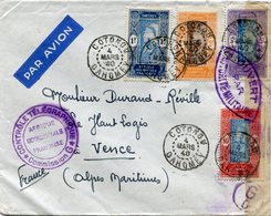 DAHOMEY LETTRE PAR AVION CENSUREE DEPART COTONOU 4 MARS 40 DAHOMEY POUR LA FRANCE - Lettres & Documents