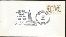 J) 1982 UNITED STATES, GEORGE WASHINGTON MASONIC NATIONAL MEMORIAL STATION, 250TH BIRTHDAY 1732-1982, LOVE, FDC - Autres & Non Classés