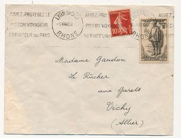 Enveloppe Affr. Composé (90c +35c Monument Victimes Civiles, 10c Semeuse) OMEC Lyon Grolée 1940 - Covers & Documents