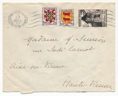 Enveloppe Affr. Composé (12F Vaucouleurs, Blasons Touraine Et Béarn) OMEC Villeurbanne 1952 - Lettres & Documents
