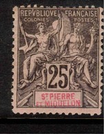 ST PIERERE ET MIQUELON 1891 25c Commerce SG 30 HM #BAT14 - Unused Stamps