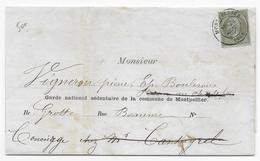 SEPT 1870 ? - 1c EMPIRE SEUL Sur LETTRE De PARIS => GARDE SEDENTAIRE De MONPELLIER (HERAULT) - PLUSIEURS RECHERCHES - Guerra Del 1870