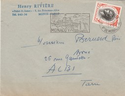 Monaco Yvert 504 Sur Lettre Entête Henry Rivière Cachet Flamme MONTE CARLO 12/6/1959 à Albi Tarn - Covers & Documents