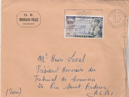 Monaco Yvert 396 Anaphylaxie Seul Sur Lettre Cachet Flamme MONTE CARLO 19/3/1954  à Albi Tarn - Lettres & Documents