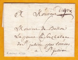 1786 - Marque Postale Manuscrite DIGNE, Alpes De Haute Provence Sur Lettre Avec Correspondance Vers St Julien, VAR - 1701-1800: Precursores XVIII