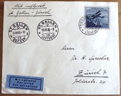 Liechtenstein 1935: Postflug ST.GALLEN 13.VII.35 Nach ZÜRICH  Zu F4 Mi 111 Mit O TRIESENBERG 12.VII.35 (Zu CHF 75.00) - Poste Aérienne