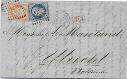 1854 - EMPIRE 40c + 20c NON DENTELES Sur LETTRE De PARIS => UTRECHT (PAYS-BAS) - 1853-1860 Napoleon III