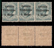 Occupazioni I Guerra Mondiale - Trentino-Alto Adige - 1918 - 5 Heller Su 5 Cent (28) - Striscia Di 3 - Gomma Integra (37 - Autres & Non Classés