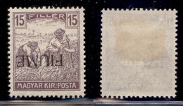 Occupazioni I Guerra Mondiale - Fiume - 1918 - 15 Filler (9ab) Con Soprastampa Capovolta - Gomma Originale (55) - Sonstige & Ohne Zuordnung