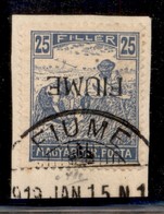 Occupazioni I Guerra Mondiale - Fiume - 1918 - 25 Filler (11ab) Usato Su Frammento - Soprastampa Capovolta (35+) - Autres & Non Classés