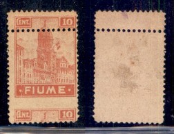 Occupazioni I Guerra Mondiale - Fiume - 1919 - 10 Cent (A 35nb + P) Nuovo Senza Gomma - Dentellatura Spostata In Basso C - Other & Unclassified