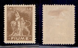Occupazioni I Guerra Mondiale - Fiume - 1919 - 40 Cent (C 40) - Gomma Originale (20) - Sonstige & Ohne Zuordnung