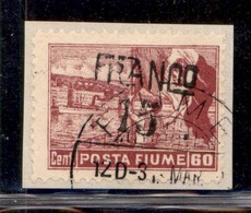 Occupazioni I Guerra Mondiale - Fiume - 1919 - Franco 15 Su 60 Cent (D 80ga) Con Soprastampa Obliqua Usato Su Frammento - Altri & Non Classificati