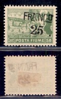 Occupazioni I Guerra Mondiale - Fiume - 1919 - Franco 25 Su 50 Cent (D 82ga) Con Soprastampa Obliqua - Gomma Originale ( - Other & Unclassified