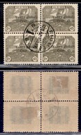 Occupazioni I Guerra Mondiale - Fiume - 1919 - 45 Cent Valore Globale (92g) - Quartina Usata - Soprastampa A Destra (80+ - Sonstige & Ohne Zuordnung