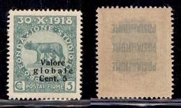 Occupazioni I Guerra Mondiale - Fiume - 1920 - 5 Cent Valore Globale (99fca) Con Soprastampa Spostata - Gomma Integra - Other & Unclassified