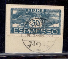 Occupazioni I Guerra Mondiale - Fiume - 1920 - Espressi - 30 Cent (1) Usato Su Frammento - Sonstige & Ohne Zuordnung