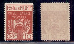 Occupazioni I Guerra Mondiale - Fiume - 1920 - 10 Cent Legionari (128) - Gomma Integra (112,5) - Sonstige & Ohne Zuordnung