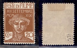 Occupazioni I Guerra Mondiale - Fiume - 1920 - 20 Cent Legionari (129) - Gomma Originale (70) - Sonstige & Ohne Zuordnung