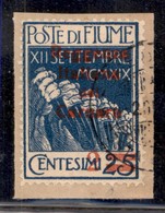 Occupazioni I Guerra Mondiale - Fiume - 1920 - 2 Cent Su 25 (132a-azzurro) - Usato Su Frammento - Sonstige & Ohne Zuordnung