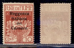 Occupazioni I Guerra Mondiale - Fiume - 1920 - 10 Cent Reggenza (134) - Gomma Integra - Sonstige & Ohne Zuordnung