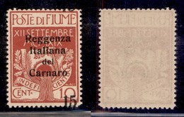 Occupazioni I Guerra Mondiale - Fiume - 1920 - 15 Su 10 Cent  Reggenza (135zd) Con Cifra Spostata A Cavallo - Gomma Inte - Other & Unclassified