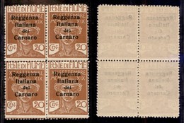 Occupazioni I Guerra Mondiale - Fiume - 1920 - 20 Cent Reggenza (138) - Quartina - Gomma Integra - Sonstige & Ohne Zuordnung