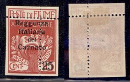 Occupazioni I Guerra Mondiale - Fiume - 1920 - 25 Cent Su 10 (140-varietà) - Dentellature Spostate - Gomma Originale - N - Autres & Non Classés