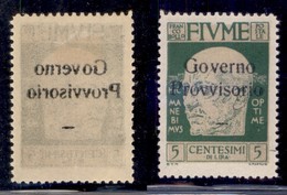 Occupazioni I Guerra Mondiale - Fiume - 1921 - 5 Cent Governo Provvisorio (149 Varietà Zd) Con Decalco - Gomma Originale - Autres & Non Classés