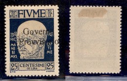 Occupazioni I Guerra Mondiale - Fiume - 1921 - 25 Cent Governo Provvisorio (153p) Con Soprastampa A Destra - Gomma Origi - Other & Unclassified