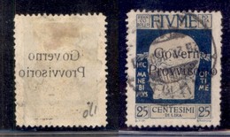 Occupazioni I Guerra Mondiale - Fiume - 1921 - 25 Cent Governo Provvisorio (153p Varietà Zd) Usato - Soprastampa A Destr - Autres & Non Classés