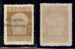 Occupazioni I Guerra Mondiale - Fiume - 1921 - 55 Cent Governo Provvisorio (157ob) - Soprastampa A Sinistra - Gomma Orig - Autres & Non Classés