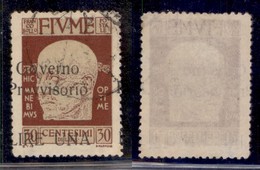 Occupazioni I Guerra Mondiale - Fiume - 1921 - Una Lira Su 30 Cent (159cb) Usato - Soprastampa A Sinistra (P A Cavallo) - Autres & Non Classés