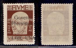 Occupazioni I Guerra Mondiale - Fiume - 1921 - 1 Lira Su 30 Cent Governo Provvisorio (159p) - Soprastampa A Destra - Gom - Other & Unclassified