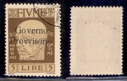 Occupazioni I Guerra Mondiale - Fiume - 1921 - 5 Lire Governo Provvisorio (162) Usato (135) - Autres & Non Classés