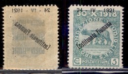 Occupazioni I Guerra Mondiale - Fiume - 1921 - 5 Cent Costituente (164o) Con Decalco - Gomma Originale (50) - Altri & Non Classificati