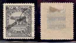 Occupazioni I Guerra Mondiale - Fiume - 1921 - 15 Cent Costituente (166 Varietà Ca) Usato - Soprastampa Obliqua - Non Ca - Altri & Non Classificati