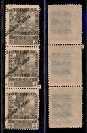 Occupazioni I Guerra Mondiale - Fiume - 1922 - 3 Lire Costituente (188k Varietà) - L A Destra (a Cavallo) - Striscia Ver - Other & Unclassified