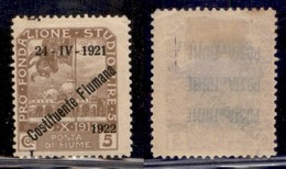 Occupazioni I Guerra Mondiale - Fiume - 1922 - 5 Lire Costituente (189 Varietà Ka) Con Soprastampa Spostata (L A Cavallo - Other & Unclassified
