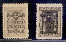Occupazioni I Guerra Mondiale - Fiume - 1924 - 25 Cent Regno D'Italia (206 Varietà P) Con Soprastampa Spostata + Decalco - Other & Unclassified