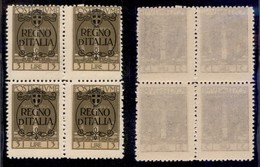 Occupazioni I Guerra Mondiale - Fiume - 1924 - 3 Lire Regno D'Italia (212) - Quartina - Gomma Integra (60+) - Otros & Sin Clasificación
