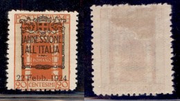 Occupazioni I Guerra Mondiale - Fiume - 1924 - 20 Cent Annessione (217 Varietà) - Formato Diverso - Gomma Originale - Other & Unclassified