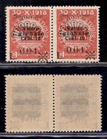 Occupazioni I Guerra Mondiale - Fiume - 1921 - Segnatasse - 0,04 Su 10 Cent (26g) - Coppia Con Soprastampe Oblique - Gom - Other & Unclassified