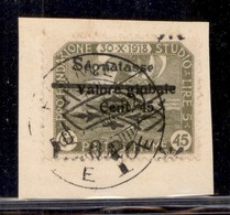 Occupazioni I Guerra Mondiale - Fiume - 1921 - Segnatasse - 0.20 Su 45 Cent (36ga) Usato Su Frammento - Soprastampa In B - Other & Unclassified