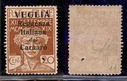 Occupazioni I Guerra Mondiale - Veglia - 1920 - 20 Cent (3) - Gomma Originale - Difettoso (foro Sul 2) - Autres & Non Classés