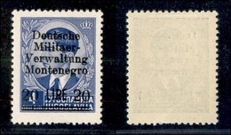 Occupazioni Straniere Di Territori Italiani - Occupazione Tedesca - Montenegro - 1943 - 20 Lire Su 4 Din (9) - Gomma Ori - Altri & Non Classificati